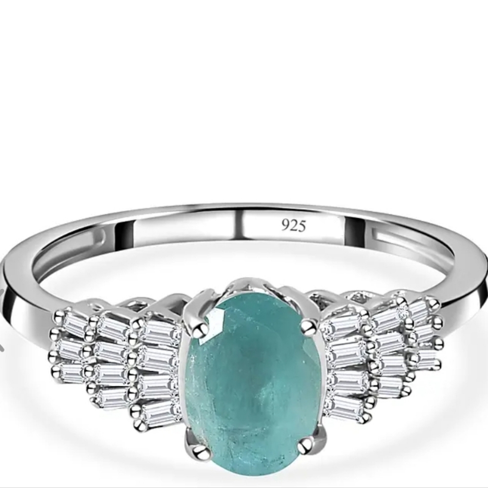 RARE Natural Grandidierite & Diamond Baguettes in Platinum/925 Ring Size 7!